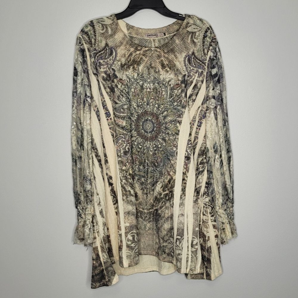 Origami grunge lace dark boho ruffle sleeve cuff pullover tunic plus size XXL